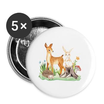 Animal cerf lapin hérisson Alysia - Lot de 5 petits badges (25 mm) - blanc - Devant