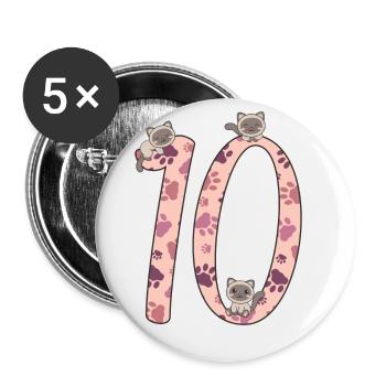 Siam Katze zehnter Geburtstag für Kinder Katzen - Buttons klein 25 mm (5er Pack) - Weiß - Vorne