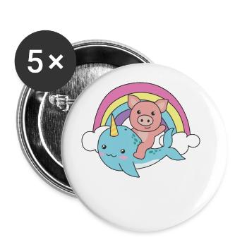 Narwhal Pig Ocean Unicorn kawaii Rainbow - Buttons small 1''/25 mm (5-pack) - white - Front