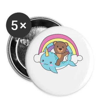Narwhal Bear Ocean Unicorn kawaii Rainbow - Buttons small 1''/25 mm (5-pack) - white - Front
