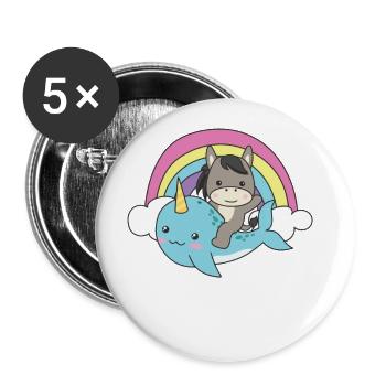 Narwhal Donkey Ocean Unicorn kawaii Rainbow - Buttons small 1''/25 mm (5-pack) - white - Front