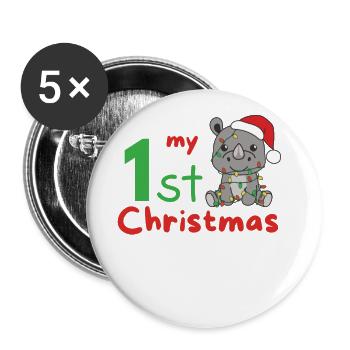 Nashorn Weihnachten Nashörner my 1st Christmas - Buttons klein 25 mm (5er Pack) - Weiß - Vorne