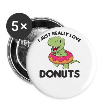 Süßer Dino T-Rex lustige Tiere in Donut Wortspiel - Buttons klein 25 mm (5er Pack) - Weiß - Vorne