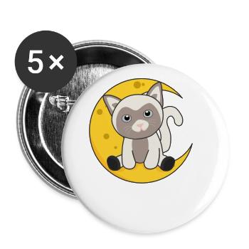 Moon cat cute animals for kids for the night - Buttons small 1''/25 mm (5-pack) - white - Front