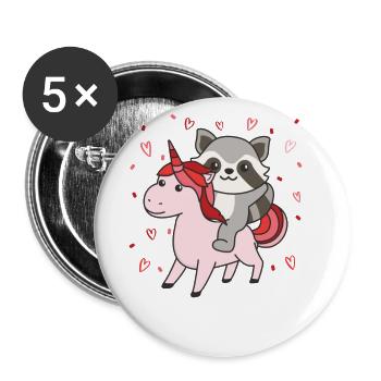 Raccoon with Unicorn Hearts Favorite Animal Heart - Buttons small 1''/25 mm (5-pack) - white - Front