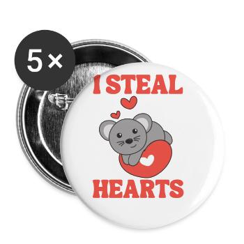 Maus zum Valentinstag ich stehle Herzen - Buttons klein 25 mm (5er Pack) - Weiß - Vorne