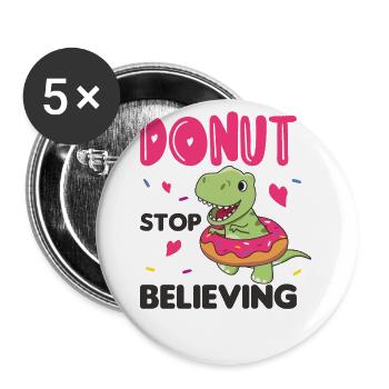 Süßer Dino T-Rex lustige Tiere in Donut Wortspiel - Buttons klein 25 mm (5er Pack) - Weiß - Vorne