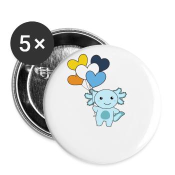 Aroace Flagge Ballon Herz Pride LGBTQ Axolotl - Buttons klein 25 mm (5er Pack) - Weiß - Vorne
