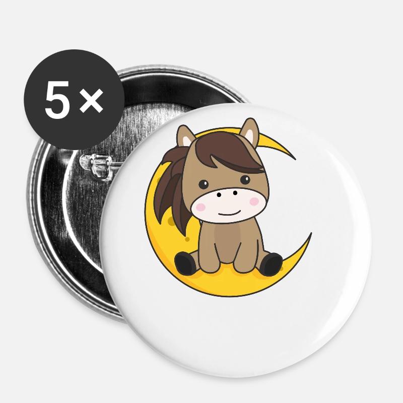 Månehest søde dyr til børn for natten - Buttons/Badges lille, 25 mm (5-pack) - hvid