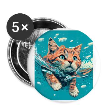 Red cat swimming in the water - Buttons small 1''/25 mm (5-pack) - white - Front