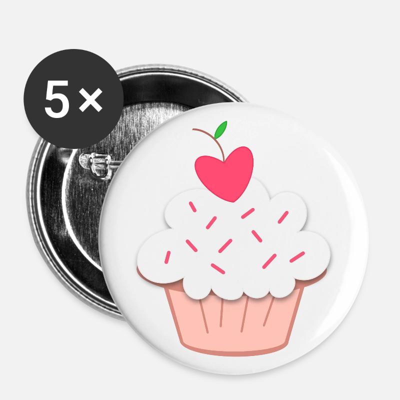 Cupcake sucré, Bonbons, Dessert - Lot de 5 petits badges (25 mm) - blanc