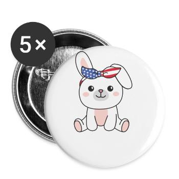 4 juillet American Bunny for Kids USA - Lot de 5 petits badges (25 mm) - blanc - Devant