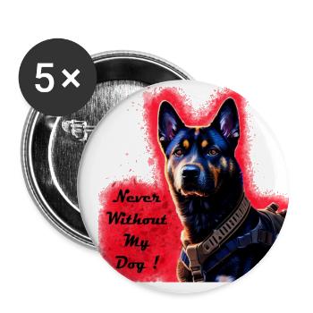 Jamais sans mon chien ! - Lot de 5 petits badges (25 mm) - blanc - Devant