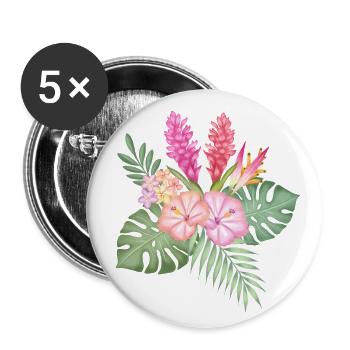 Tropischer Blumengruß - Buttons klein 25 mm (5er Pack) - Weiß - Vorne