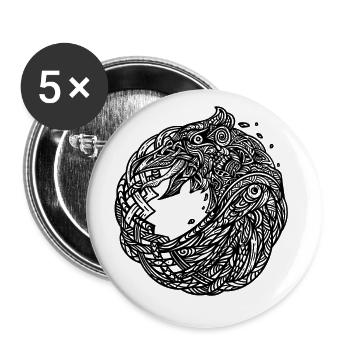 Le Corbeau Viking d’Odin - Hugin et Munin Design - Lot de 5 petits badges (25 mm) - blanc - Devant