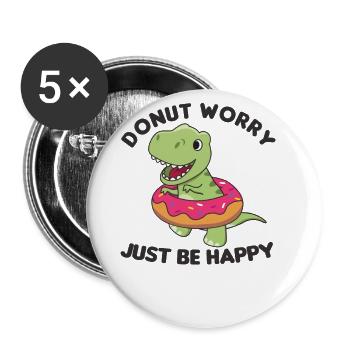 Süßer Dino T-Rex lustige Tiere in Donut Wortspiel - Buttons klein 25 mm (5er Pack) - Weiß - Vorne