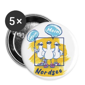 Nordsee Möwen-Gang Moin - Buttons klein 25 mm (5er Pack) - Weiß - Vorne