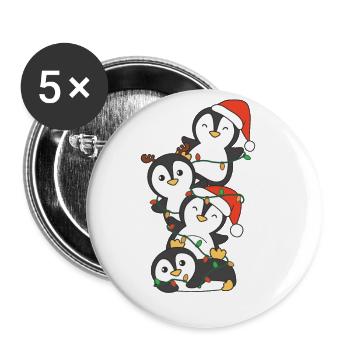 Pinguin Weihnachtsbaum Weihnachts Tiere Pinguine - Buttons klein 25 mm (5er Pack) - Weiß - Vorne
