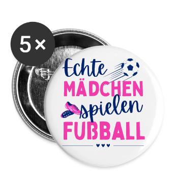Fußball Echte Mädchen spielen Fußball Fußballerin - Buttons klein 25 mm (5er Pack) - Weiß - Vorne