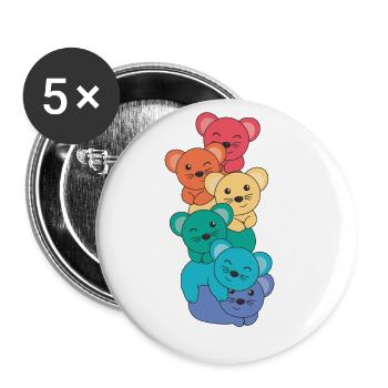 Regenbogen Maus süße bunte Maus für Kinder - Buttons klein 25 mm (5er Pack) - Weiß - Vorne