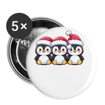 Pinguin Weihnachts Tiere süße Pinguine - Buttons klein 25 mm (5er Pack) - Weiß - Vorne