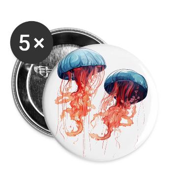 Blau Rosa Aquarell Quallen Artwork - Buttons klein 25 mm (5er Pack) - Weiß - Vorne
