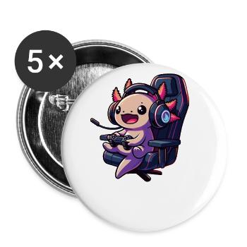 Gamesolotl Jeu de mots drôle d’axolotl pour les joueurs - Lot de 5 petits badges (25 mm) - blanc - Devant