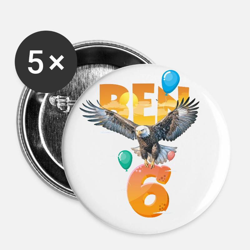 Bald eagle design for sixth birthday - Buttons small 1''/25 mm (5-pack) - white