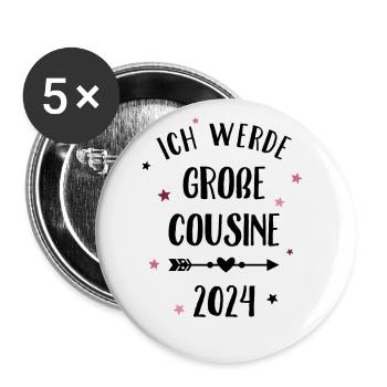 Ich werde große Cousine 2024 Sterne Loading Süß - Buttons klein 25 mm (5er Pack) - Weiß - Vorne