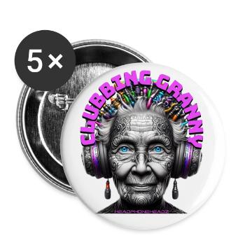 CLUBBING GRANNY - Cool Grandmother with Headphones - Buttons small 1''/25 mm (5-pack) - white - Front