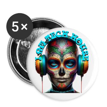 I AM TECH HOUSE - Cool Human with Headphones! - Buttons small 1''/25 mm (5-pack) - white - Front