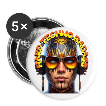 HARD TECHNO BADASS - Crazy Human with Headphones! - Buttons small 1''/25 mm (5-pack) - white - Front
