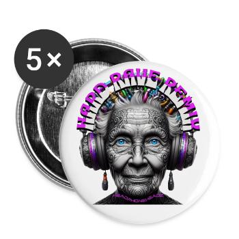 HARD RAVE REMIX - Cool Grandma with Headphones! - Buttons small 1''/25 mm (5-pack) - white - Front