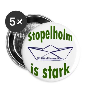 Stopelholm est fort - Wi sitt all in een Boot ! - Lot de 5 petits badges (25 mm) - blanc - Devant
