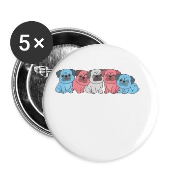 Drapeau transgenre Carlin Pride LGBTQ Chiens mignons - Lot de 5 petits badges (25 mm) - blanc - Devant