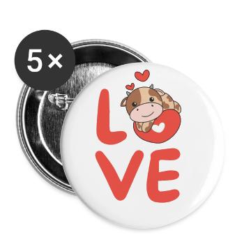 Vache Saint-Valentin Animaux mignons Coeurs Amour - Lot de 5 petits badges (25 mm) - blanc - Devant
