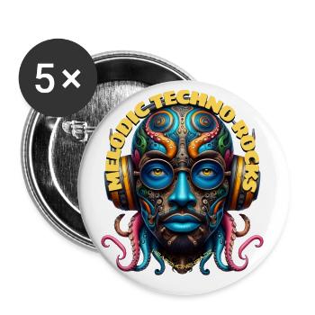 MELODIC TECHNO ROCKS - Cool Dude with Headphones! - Buttons small 1''/25 mm (5-pack) - white - Front
