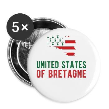 United States of Bretagne drapeau breton rouge - Lot de 5 petits badges (25 mm) - blanc - Devant