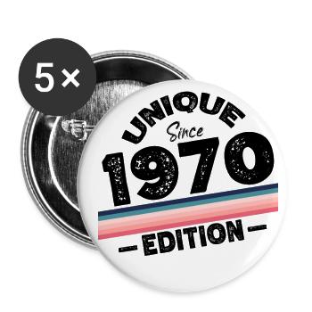 Unique depuis les années 1970 édition anniversaire Vintage des années 1970 - Lot de 5 petits badges (25 mm) - blanc - Devant