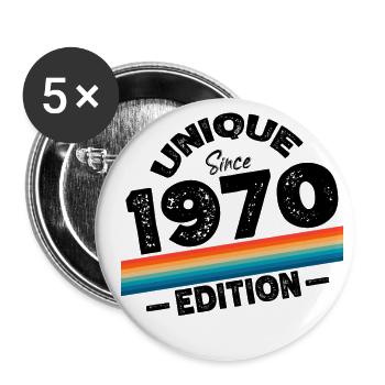 Unique depuis les années 1970 édition anniversaire Vintage des années 1970 - Lot de 5 petits badges (25 mm) - blanc - Devant