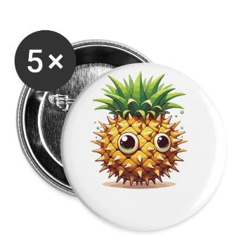 Ananas poisson-globe drôle d’animal à base de légumes - Lot de 5 petits badges (25 mm) - blanc - Devant