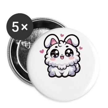 Kawaii lapin mignon motif - Lot de 5 petits badges (25 mm) - blanc - Devant