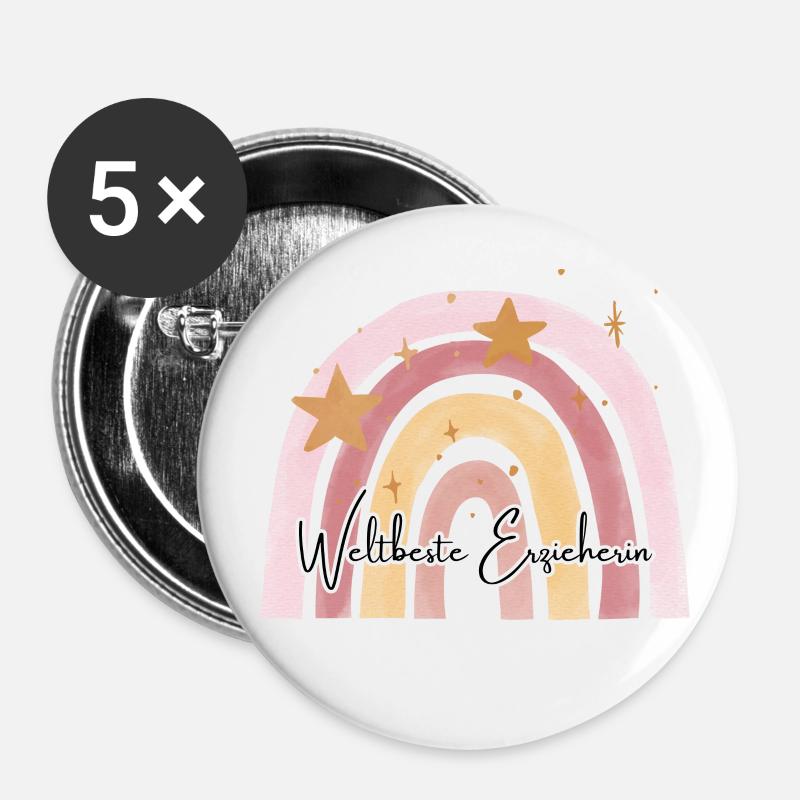 Abschiedsgeschenk für Erzieherin Kindergarten - Buttons klein 25 mm (5er Pack) - Weiß