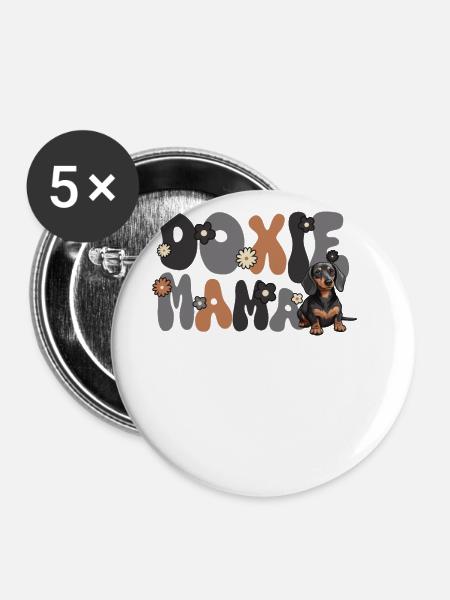 Dackel Groovy Doxie Mama - Buttons klein 25 mm (5er Pack) - Weiß
