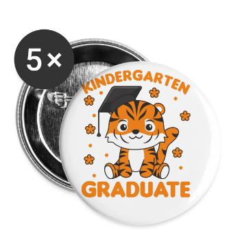 Diplômé de la maternelle pour enfants Tiger Graduation - Lot de 5 petits badges (25 mm) - blanc - Devant