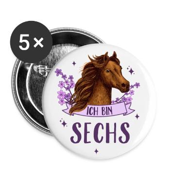 Geburtstag 6 Mädchen Pferd Reiten Stall Party 6 Ja - Buttons klein 25 mm (5er Pack) - Weiß - Vorne