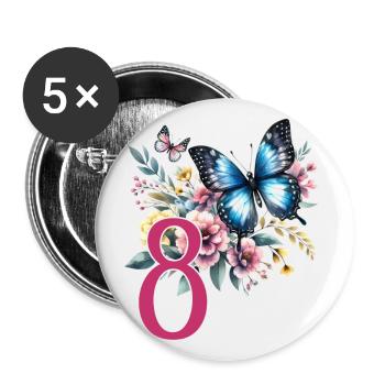 Geburtstag 8 Mädchen Schmetterling Achter 8 Jahre - Buttons klein 25 mm (5er Pack) - Weiß - Vorne