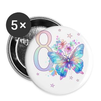 Geburtstag 8 Mädchen Schmetterling Achter 8 Jahre - Buttons klein 25 mm (5er Pack) - Weiß - Vorne