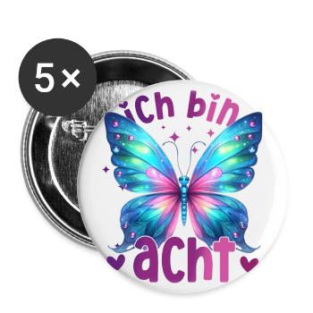 Geburtstag 8 Mädchen Schmetterling Achter 8 Jahre - Buttons klein 25 mm (5er Pack) - Weiß - Vorne