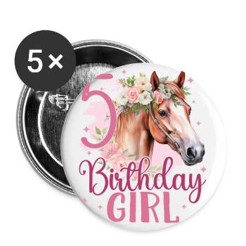 Geburtstag 5 Mädchen Pferd Reiten Stall Fünfter 5 - Buttons klein 25 mm (5er Pack) - Weiß - Vorne